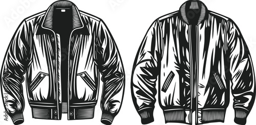 Bomber jacket Black sketch fashion drawing illustration template.