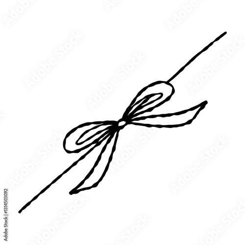Coquette ribbon whimsical hand drown outline