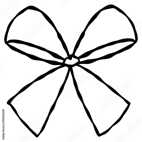 Coquette ribbon whimsical hand drown outline
