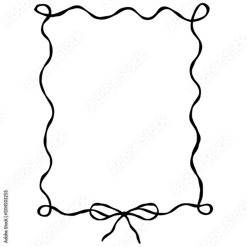 Coquette ribbon frame whimsical hand drown outline