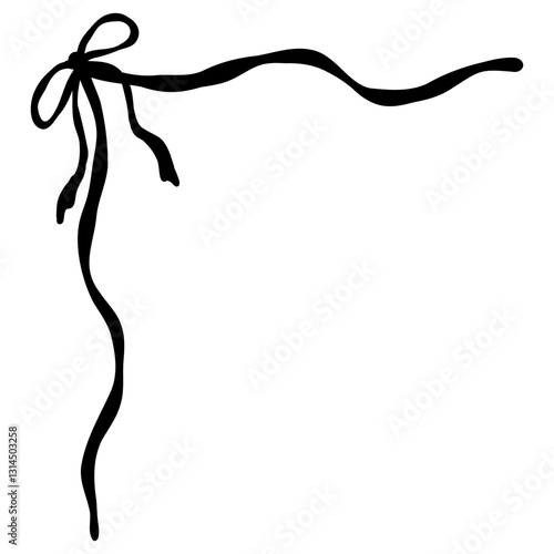 Coquette ribbon whimsical hand drown outline