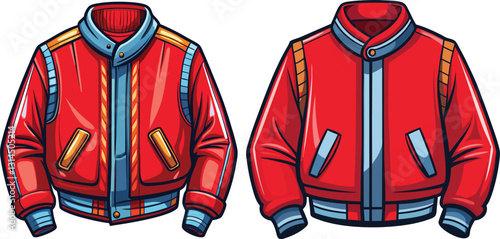 Red Color Bomber jacket sketch fashion drawing illustration Vector Design.