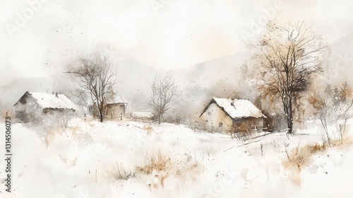 Wallpaper Mural Tranquil Winter Landscape with Snowy Cottages and Soft Light Torontodigital.ca