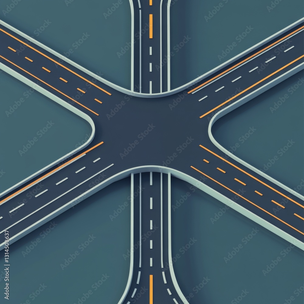 Naklejka premium Minimalist 3D Highway Intersection Icon Design with Sharp Lines