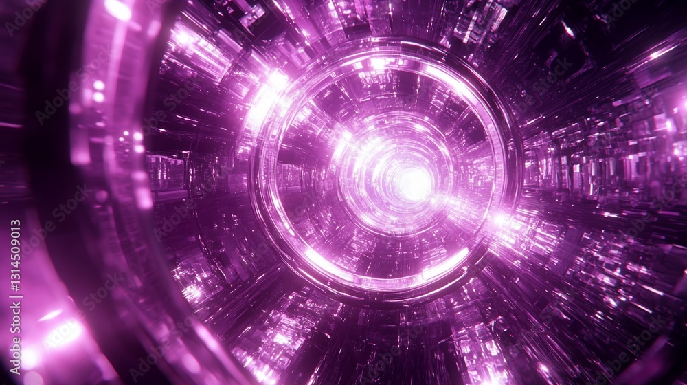 Purple swirling light tunnel, futuristic scene Purple swirling light tunnel, futuristic scene