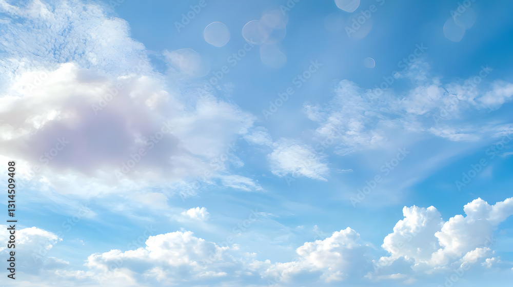 Obraz premium Blue Sky With Fluffy White Clouds And Lens Flare