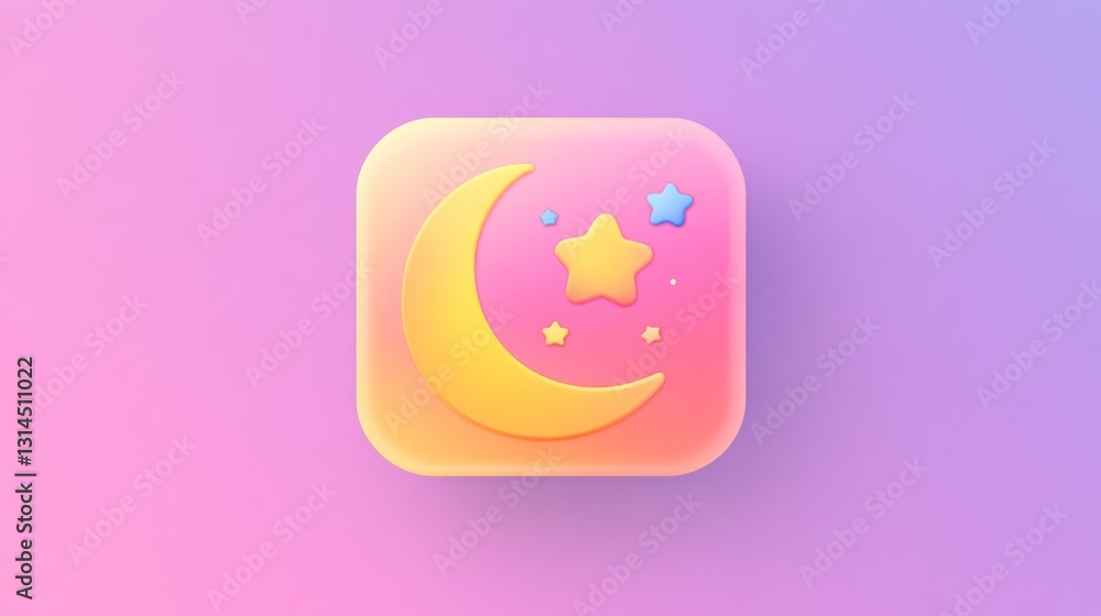 Fototapeta premium Dreamy Night App Icon: Crescent Moon and Stars Design