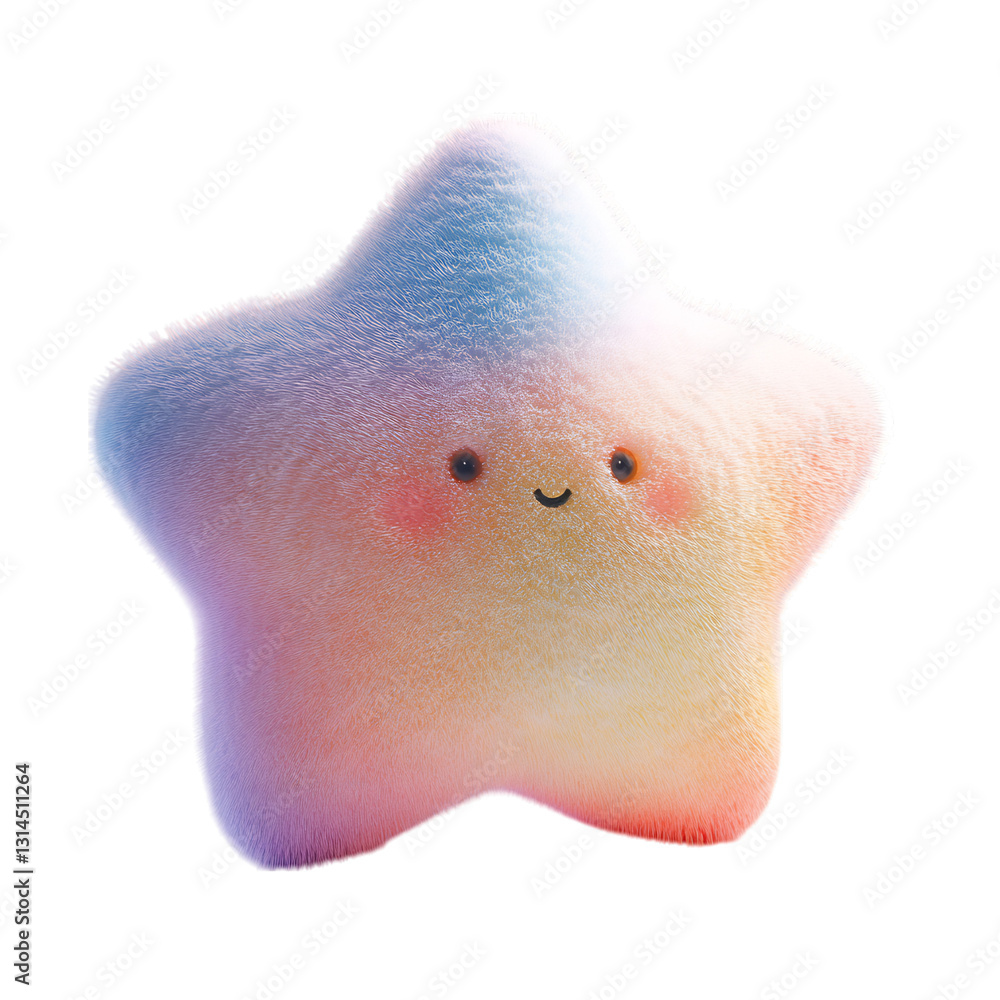 A Fluffy 3D Pastel Colored Star Pillow with Smiley Face Isolated on Transparent Background A Fluffy 3D Pastel Colored Star Pillow with Smiley Face Isolated on Transparent Background