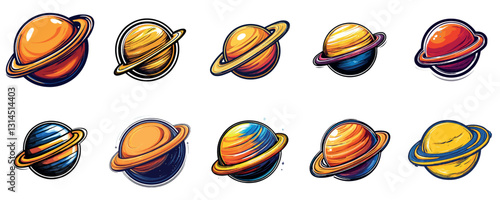 Colorful Planet Art with Rings and Stars in Space