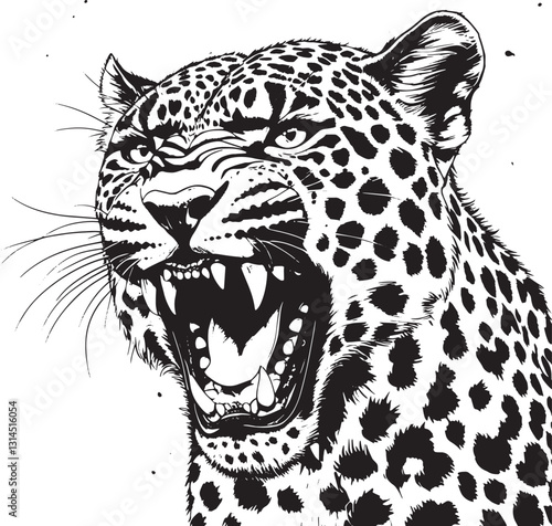 Fierce Roaring Leopard Head Vector – Wild Big Cat Illustration