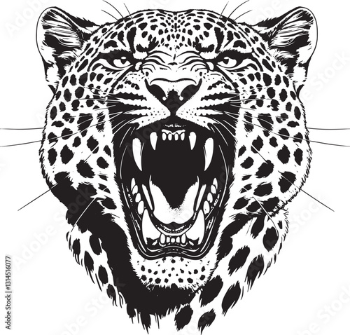 Fierce Roaring Leopard Head Vector – Wild Big Cat Illustration