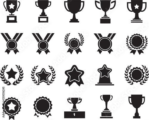 Award and Trophy Line Icons Set – Achievement Symbols Vector
