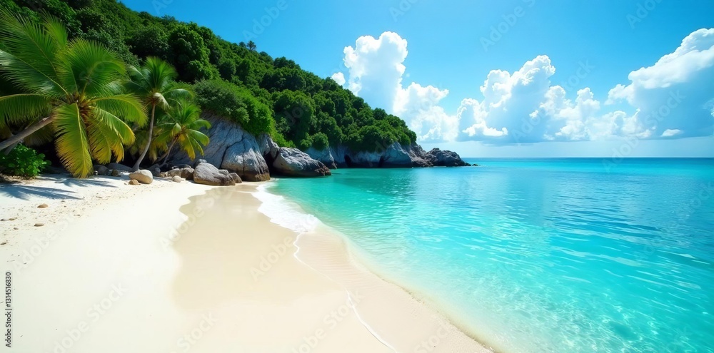 Fototapeta premium Secluded bay with crystal clear water and white sandy beach, tropical, bay