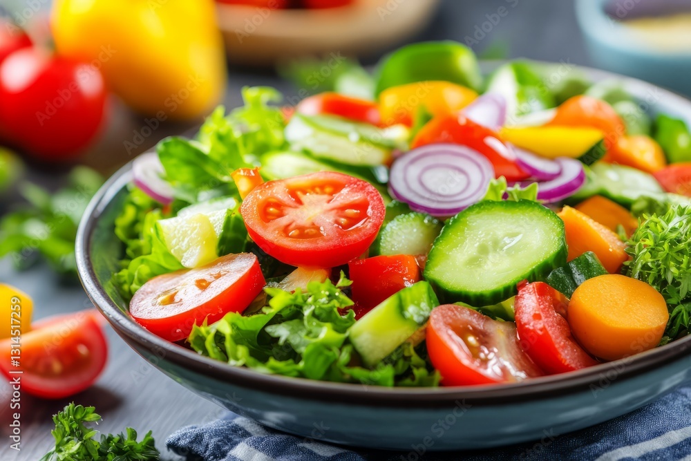 Fresh Colorful Salad with Cherry Tomatoes, Cucumbers, and Mixed Vegetables on Dark Background Fresh Colorful Salad with Cherry Tomatoes, Cucumbers, and Mixed Vegetables on Dark Background