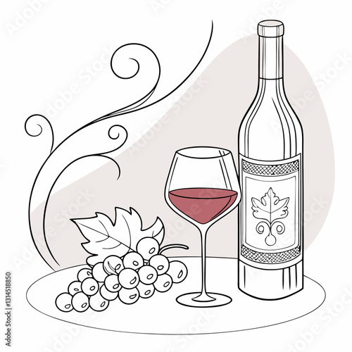 Vector illustration of Elegant Wine and Grapes Setup SVG