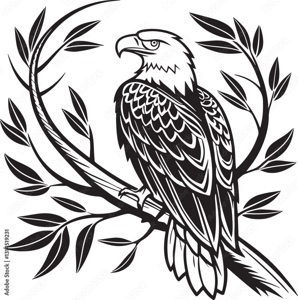 Fototapeta premium Bald Eagle bird silhouette vector illustration