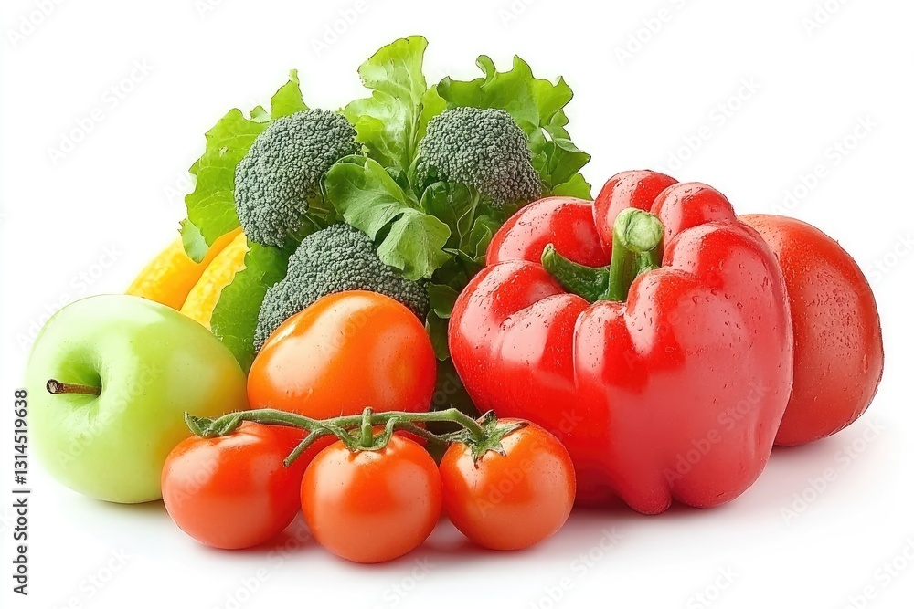 Colorful fresh vegetables and fruits on white background Colorful fresh vegetables and fruits on white background