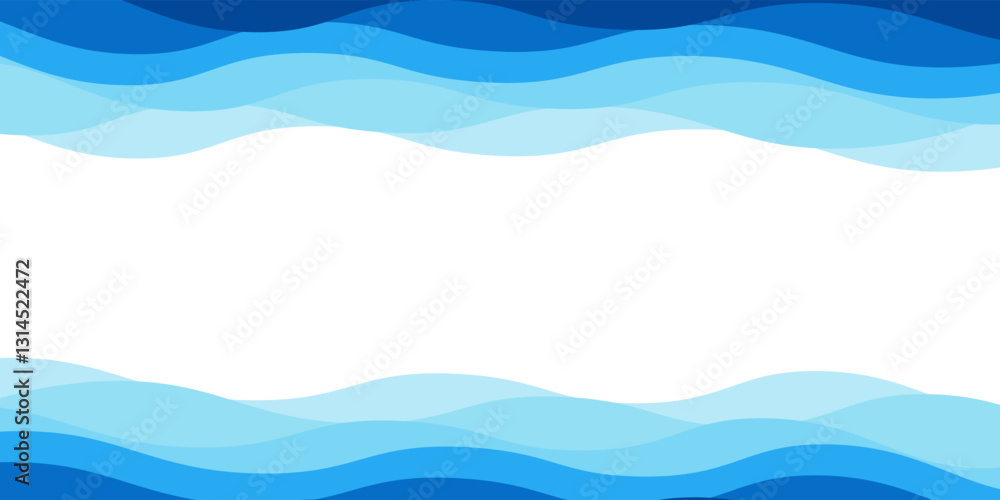 Fototapeta premium Blue gradient wave layer white background, wavy lines feeling of river, ocean or beach landscape with horizontal sky scene
