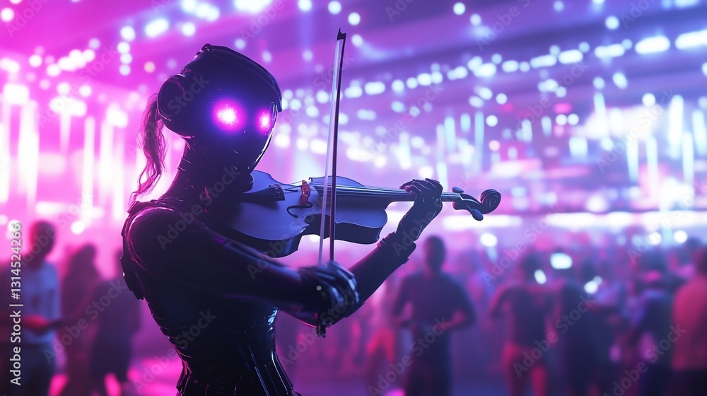 Robot violinist performs in vibrant club Robot violinist performs in vibrant club