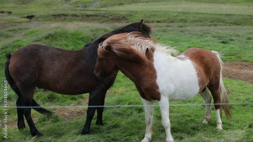 Horses in Iceland on the hillside Horses in Iceland on the hillside