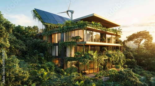 Wallpaper Mural Ecological house with solar panels surrounded by vegetation Torontodigital.ca
