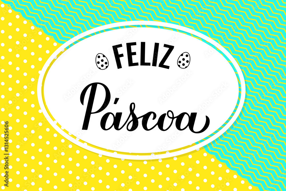 Happy Easter banner in Portuguese language. Easter celebration. Spring holidays typography poster. Vector template.