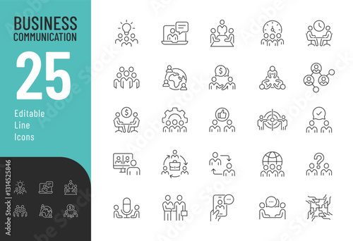Business Communication Line Editable Icons set. Vector illustration in modern thin line style of meeting  related  icons: negotiation, teamwork, video conference, and more.
