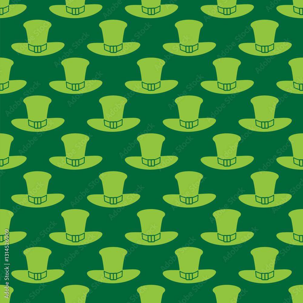 Saint Patricks Day hats seamless pattern. Green St Patricks Day backdrop. Vector background for textile, fabric, wrapping paper, wallpaper, scrapbooking, etc.