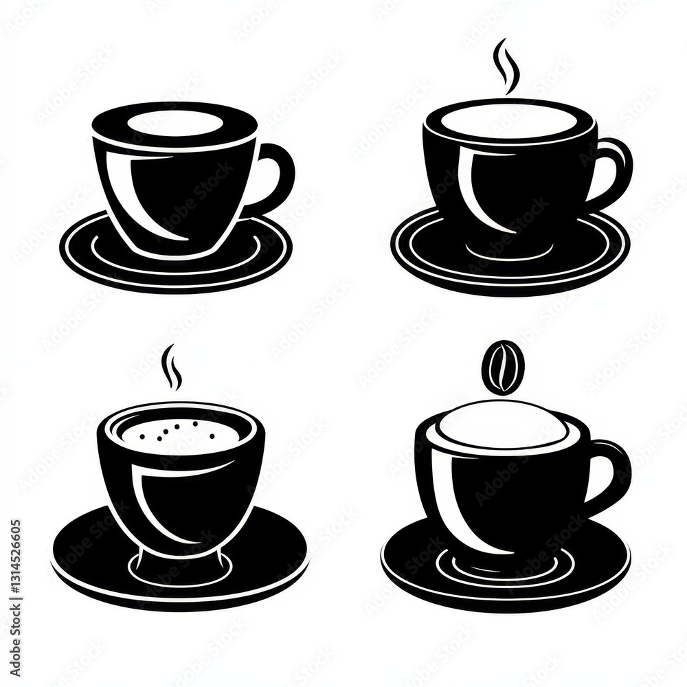 Obraz premium Set of coffee icons featuring various styles and presentations of warm beverages