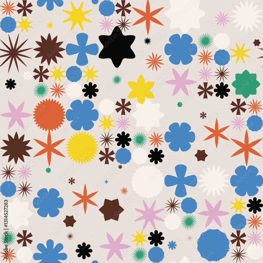 Abstract Seamless Pattern. A vibrant mix of geometric shapes, stars and circles for modern design Abstract Seamless Pattern. A vibrant mix of geometric shapes, stars and circles for modern design