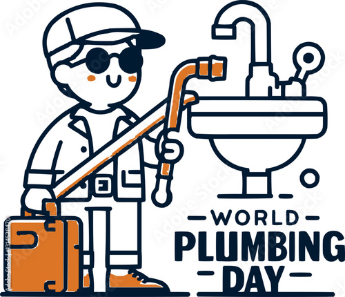 Professional Plumber Fixing Vector for World Plumbing Day