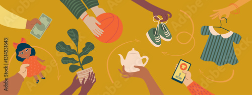Online marketplace for second-hand items. Concept for Used and Preowned goods Online Trading Platform. Sustainable Consumption and Resale Market.