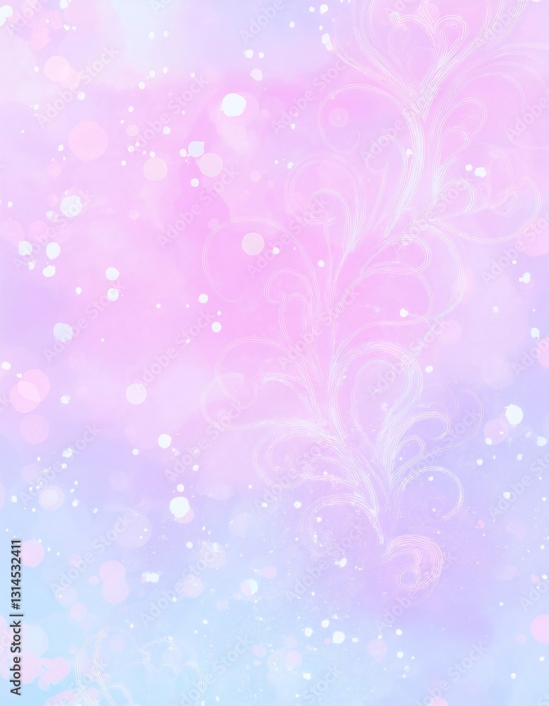 White swirls are decorating a dreamy pastel pink and blue bokeh background, creating a beautiful and elegant design White swirls are decorating a dreamy pastel pink and blue bokeh background, creating a beautiful and elegant design