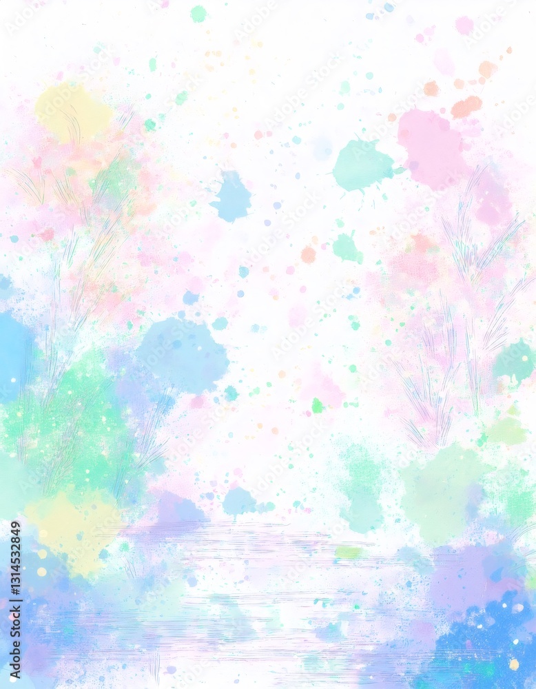 Obraz premium Abstract background resembling a lake reflecting trees and a colorful sky with pastel colored splatters