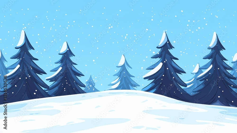 Obraz premium Winter Landscape with Snowy Pine Trees Under Blue Sky Background