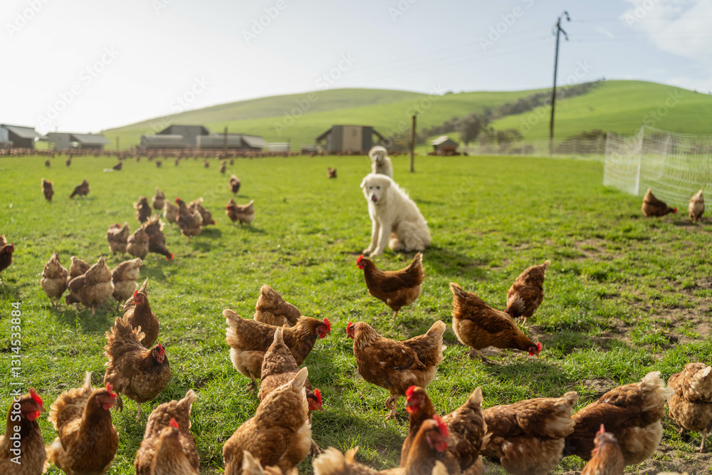 poultry farm with red chickens