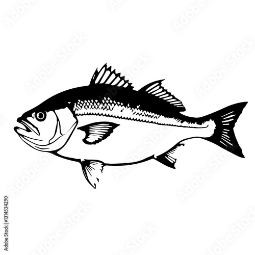 Detailed fish icon resembling sea bass or dorado for premium seafood restaurant menu and branding