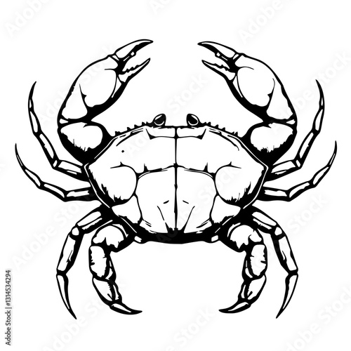 Classic crab icon with detailed claws and shell design for seafood restaurant menu and culinary branding