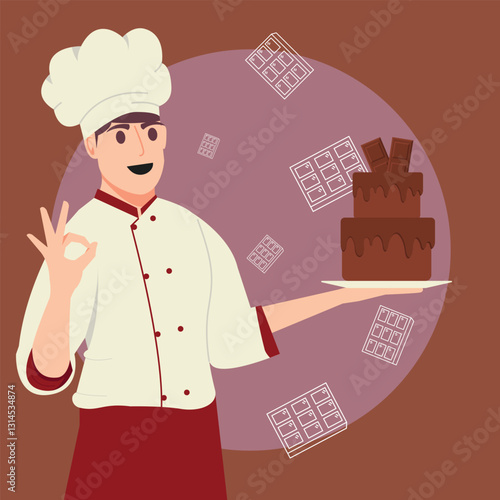 Chef holding bakery chocolate cake, The chef cooking a sweet chocolate