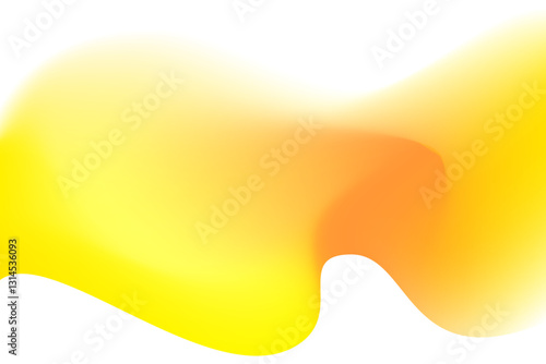 Abstract neon yellow wave form, blurred iridescent gradient texture, isolate design element. Fluid orange watercolor brushstroke blurry swirl shape. Aesthetic flowing lights decoration.