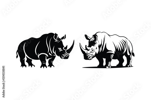 Powerful Rhino Silhouette Vector Illustration for Logos and Prints