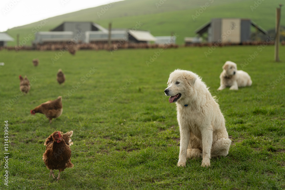 poultry farm with red chickens