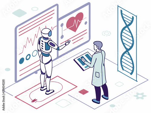 Vector illustration of AI in Healthcare and Medical Research