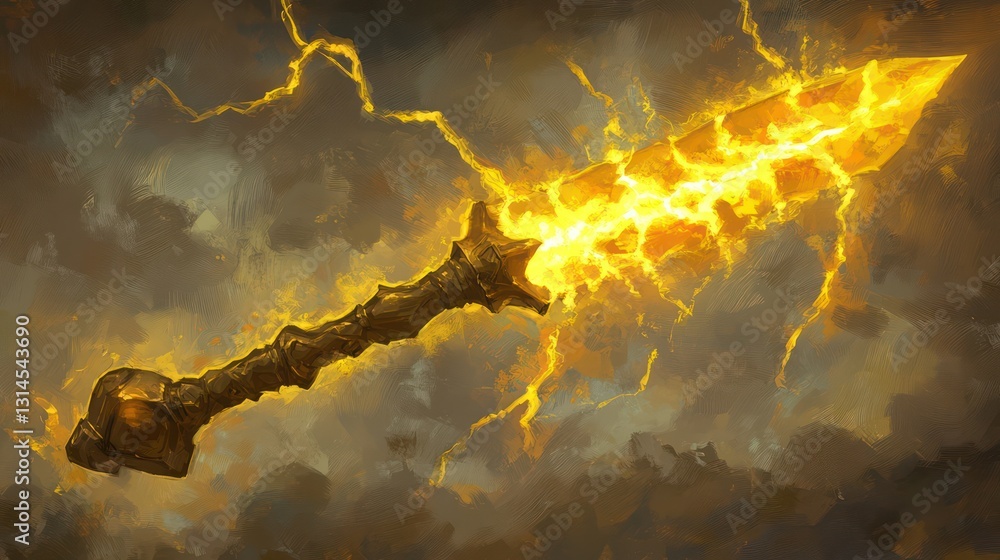 Golden Lightning Blade in Stormy Sky Golden Lightning Blade in Stormy Sky