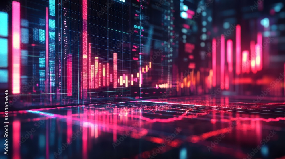 A vibrant digital visualization featuring glowing graphs and data metrics, suggesting technological advancement and financial analysis. A vibrant digital visualization featuring glowing graphs and data metrics, suggesting technological advancement and financial analysis.