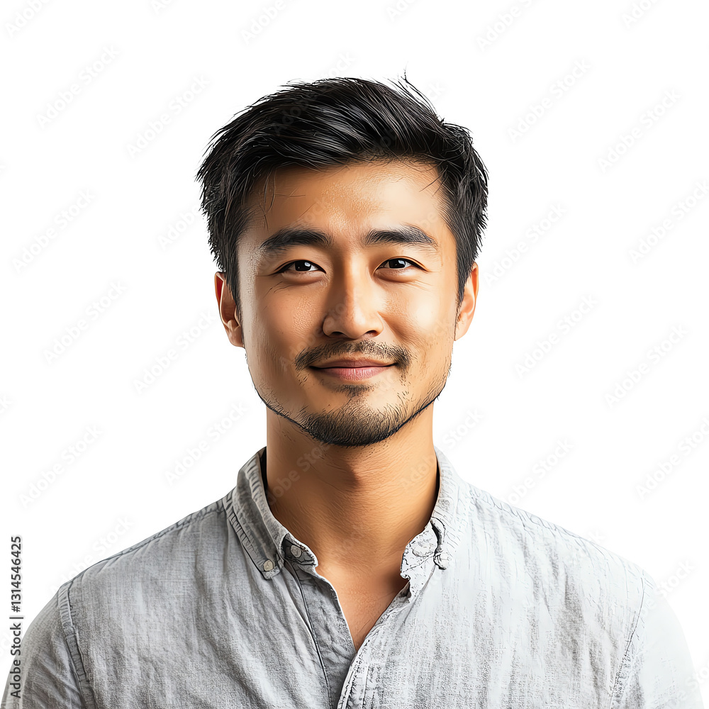 Portrait of a Smiling Asian Man Against a White Background Portrait of a Smiling Asian Man Against a White Background