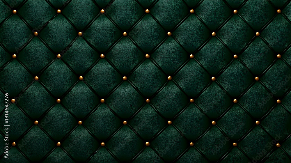 Fototapeta premium Dark Green Velvet Upholstery With Gold Buttons Tufted Diamond Pattern Wall Background Texture