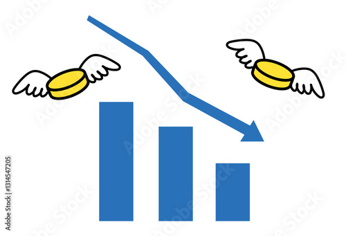 減るお金のグラフのベクターイラスト