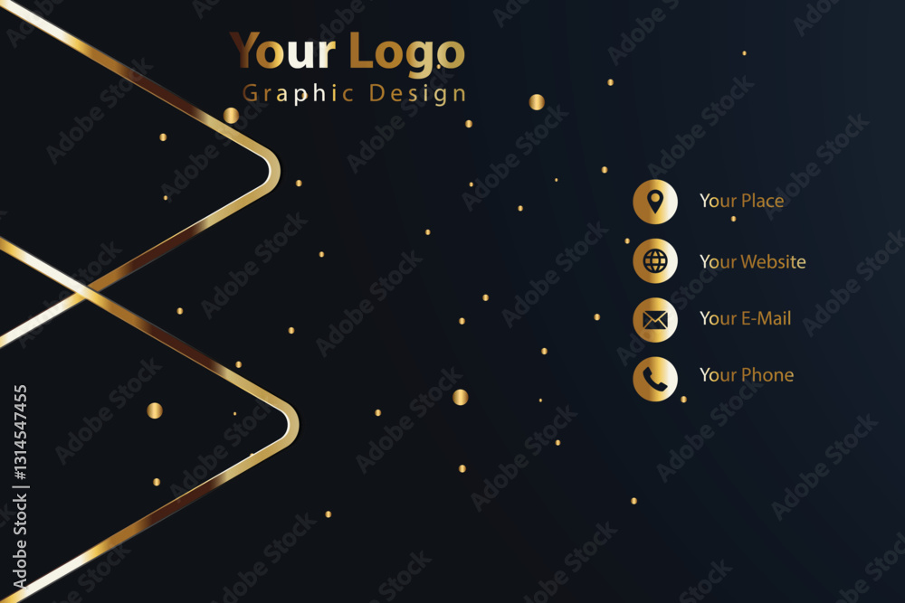 Obraz premium Gold lines dark design contact info card