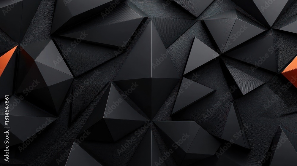 Abstract Geometric Triangle Pattern With Black Shades And Orange Accents On Textured Surface